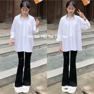 Áo sơ mi trắng dài tay phối cổ kẻ caro Yến Tee Shop chất mát đi học #019