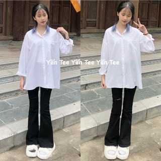 Áo sơ mi trắng dài tay phối cổ xanh Yến Tee Shop , mặc đi học chất mát #019