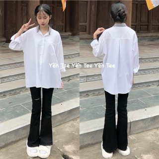 Áo sơ mi trắng dài tay phối cổ kẻ caro Yến Tee Shop chất mát đi học #019