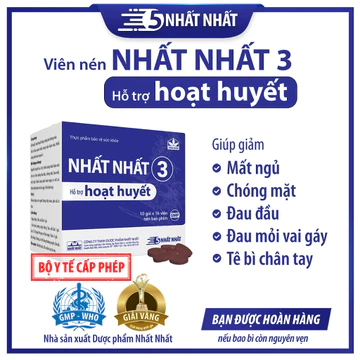 mua 2 tặng 1 Viên Nén Hoạt Huyết - Nhất Nhất 3, Tăng Cường Lưu Thông Máu, Giảm Mất Ngủ, Chóng Mặt, Đau Mỏi Vai gáy, Tê B