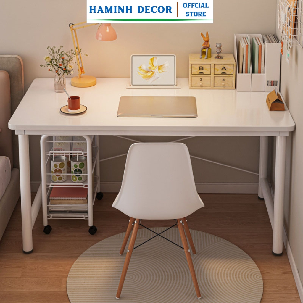 Bàn học, làm việc mặt gỗ MDF chấm thấm chống xước chân sắt to tròn sơn tĩnh điện  HM394