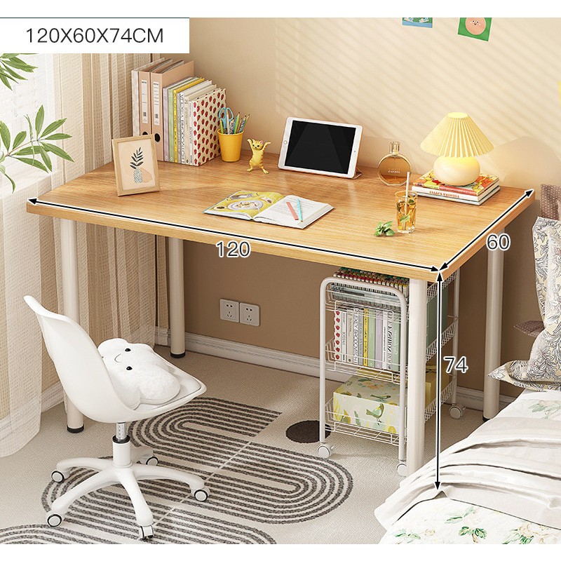 Bàn học, làm việc mặt gỗ MDF chấm thấm chống xước chân sắt to tròn sơn tĩnh điện  HM394