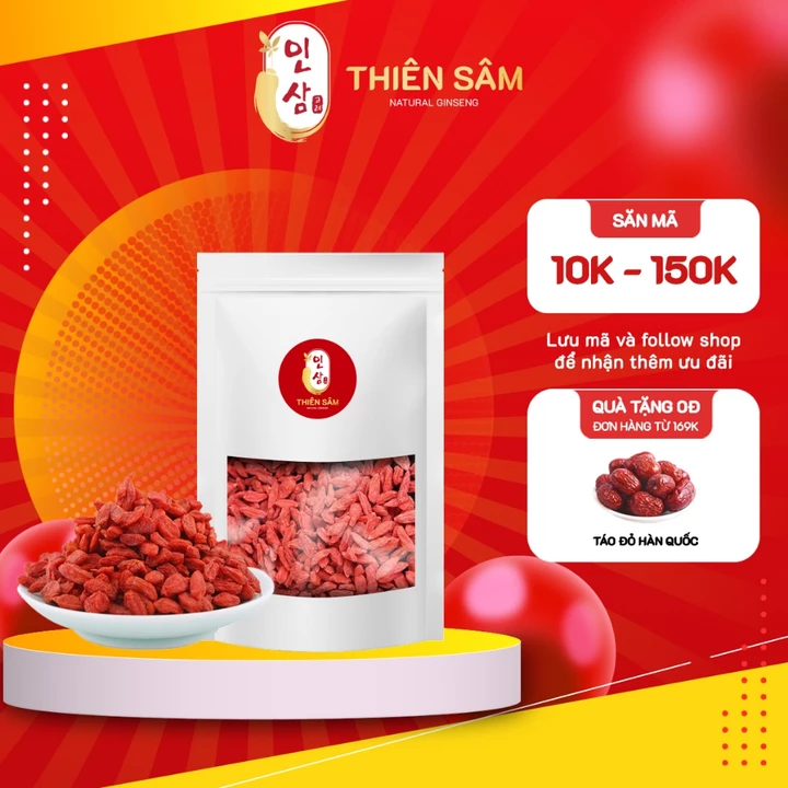 Kỷ Tử Ninh Hạ 100gr - Câu Kỷ Tử Sấy Khô - Dùng Để Pha Trà, Ngâm Sâm, Nấu Ăn Bồi Bổ Khí Huyết, Tốt Thị Lực - Thiên Sâm