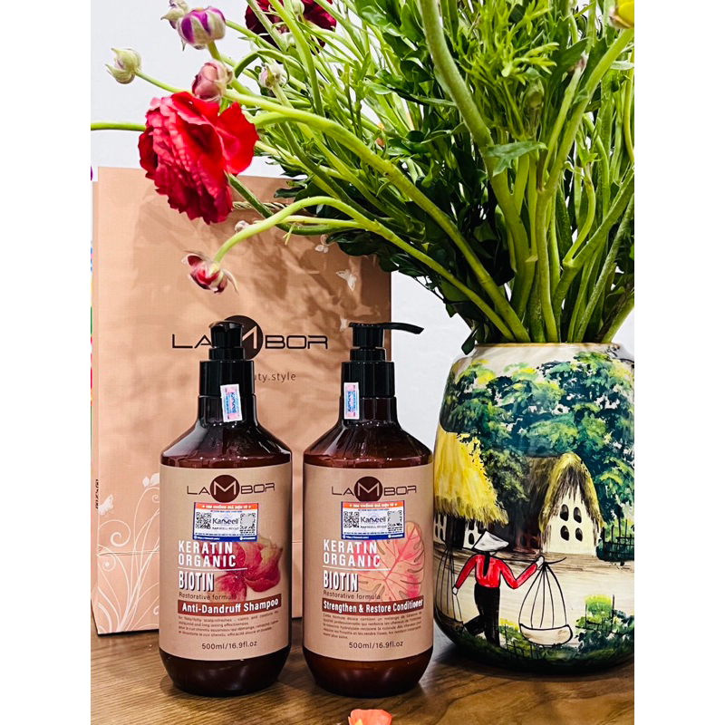 Dầu Gội Xả Keratin LAMBOR Giảm Gàu, Ngứa, Phục Hồi Tóc Khô Xơ, Hư Tổn Nặng Chính Hãng