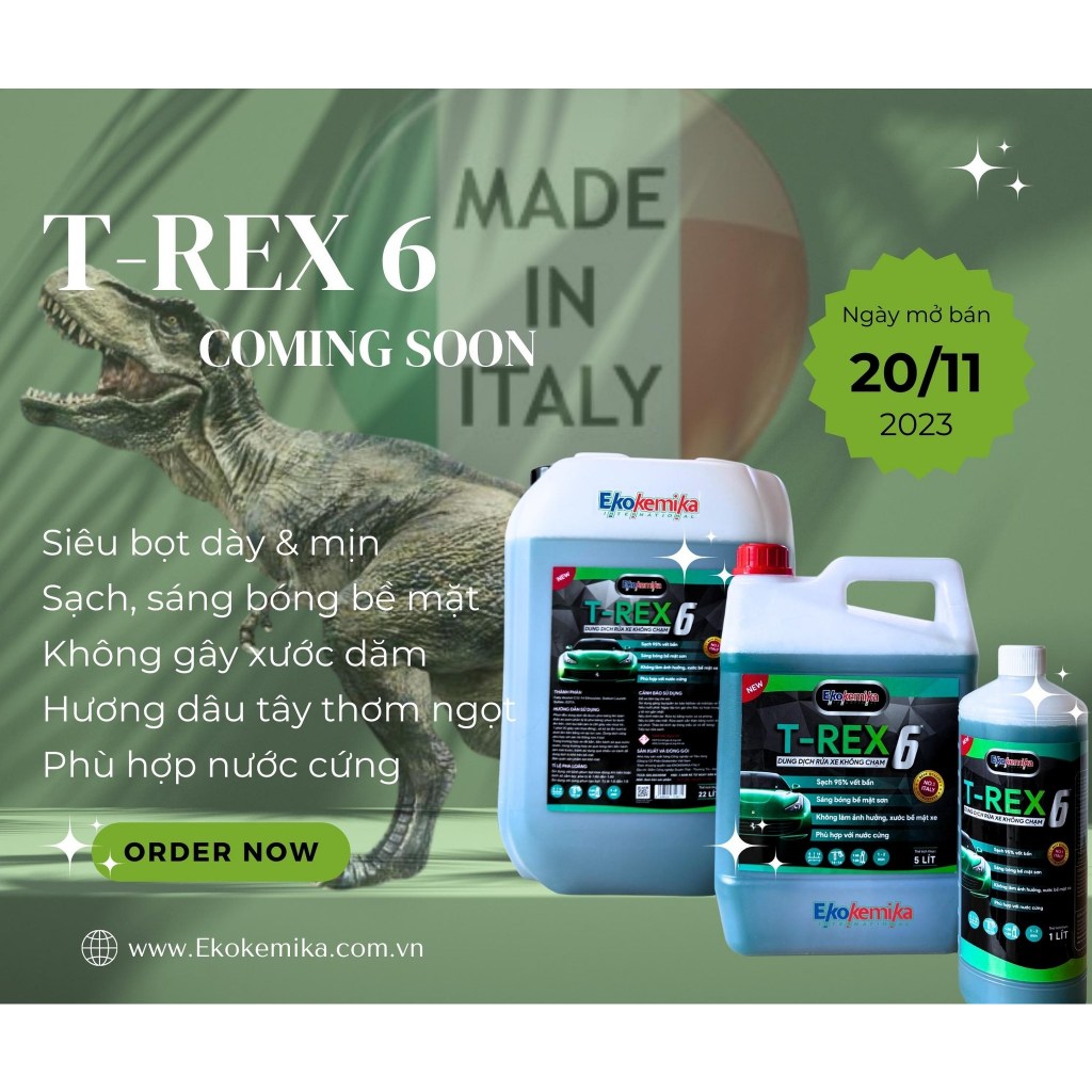 NƯỚC RỬA Ô TÔ - XE MÁY KHÔNG CHẠM ĐẶC BIỆT T-REX 6 EKOKEMIKA ITALY -1L