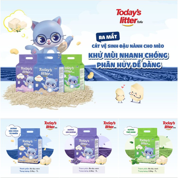[HỎA TỐC] Cát đậu nành, Cát vệ sinh cho mèo hữu cơ cao cấp khử mùi, vón nhanh TODAY'S LITTER TOFU 7L