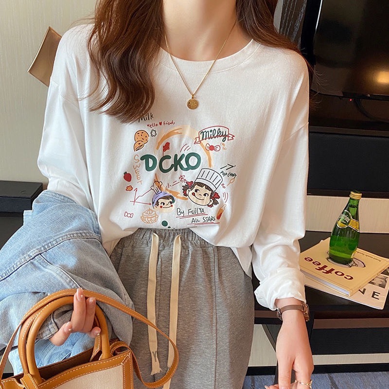 Áo thun tay dài cổ tròn nữ In hình JULY, Áo thun Nữ Dài tay dáng rộng chất xược cotton