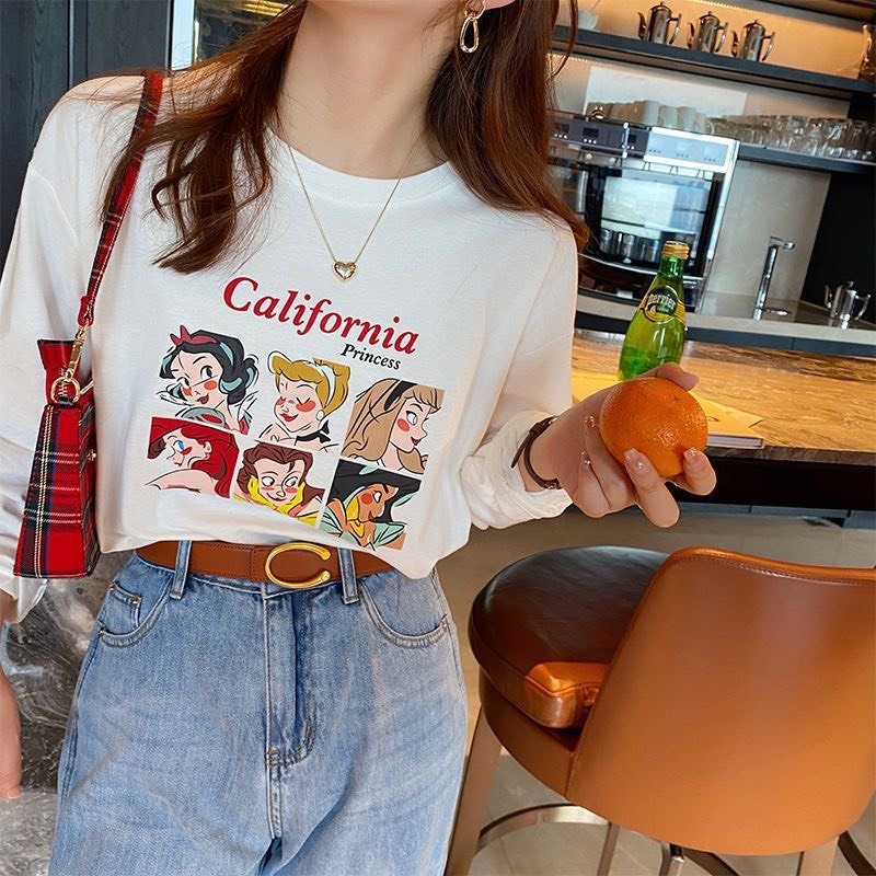 Áo thun tay dài cổ tròn nữ In hình JULY, Áo thun Nữ Dài tay dáng rộng chất xược cotton