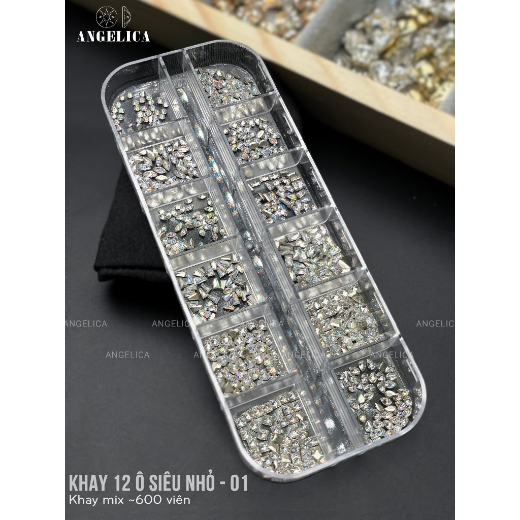 Khay đá khối chân bằng super mini siêu nhỏ đính nails chân vàng trang trí móng khoảng 300 viên ANGELICA SMINI