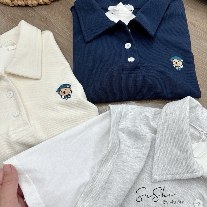 Áo polo thêu gấu thuỷ thủ phối tay hàng quảng châu phuonganh18