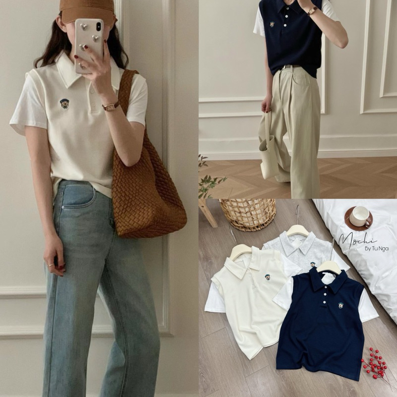 Áo polo thêu gấu thuỷ thủ phối tay hàng quảng châu phuonganh18