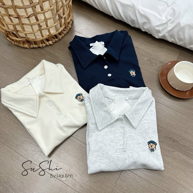 Áo polo thêu gấu thuỷ thủ phối tay hàng quảng châu phuonganh18