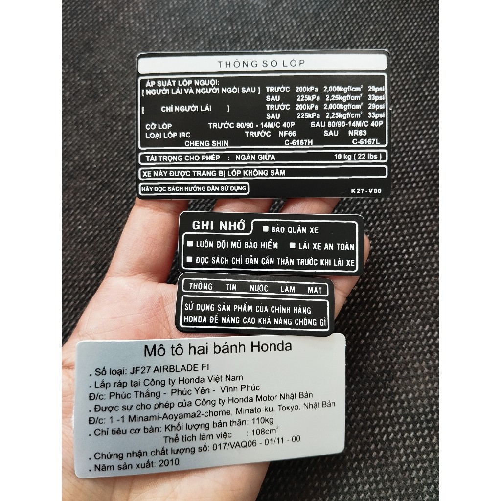 Bộ tem thông số Airblade 2010. Decal chi tiết dán xe Honda AB 2010 chống nước, không bay màu, dày dặn, sắc nét
