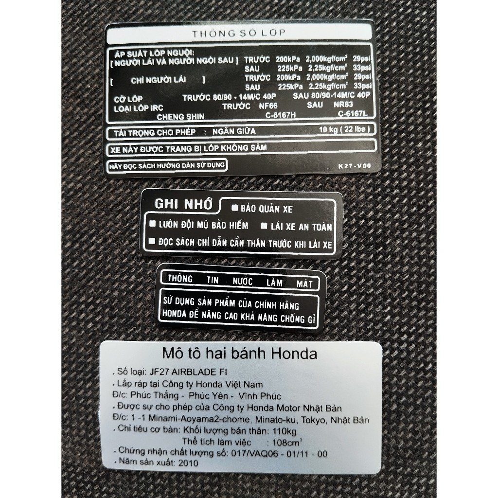 Bộ tem thông số Airblade 2010. Decal chi tiết dán xe Honda AB 2010 chống nước, không bay màu, dày dặn, sắc nét