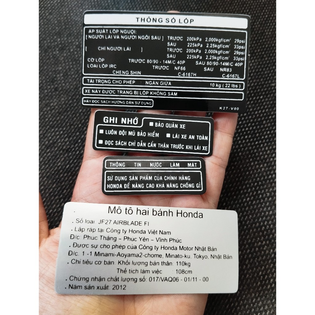 Bộ tem thông số Airblade 2012. Decal chi tiết dán xe Honda AB 2012 chống nước, không bay màu, dày dặn, sắc nét