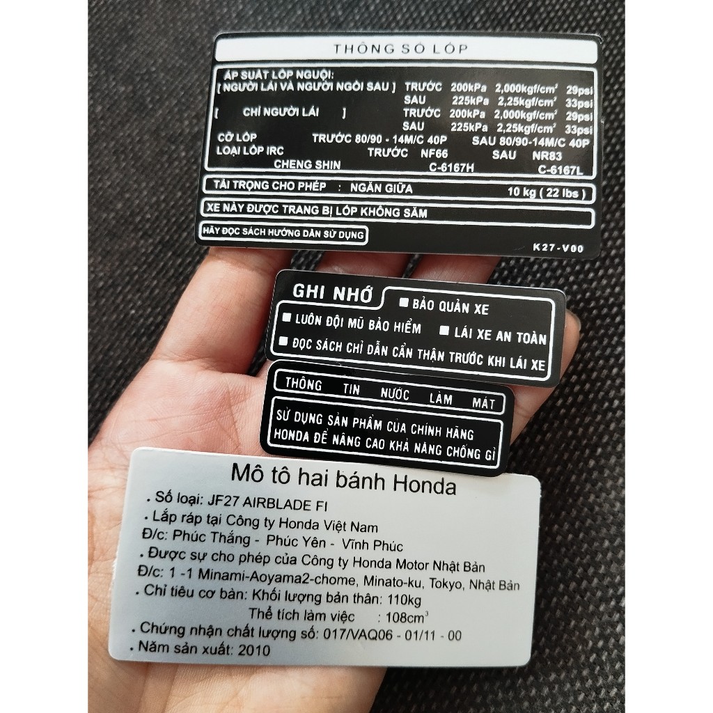 Bộ tem thông số Airblade 2010. Decal chi tiết dán xe Honda AB 2010 chống nước, không bay màu, dày dặn, sắc nét