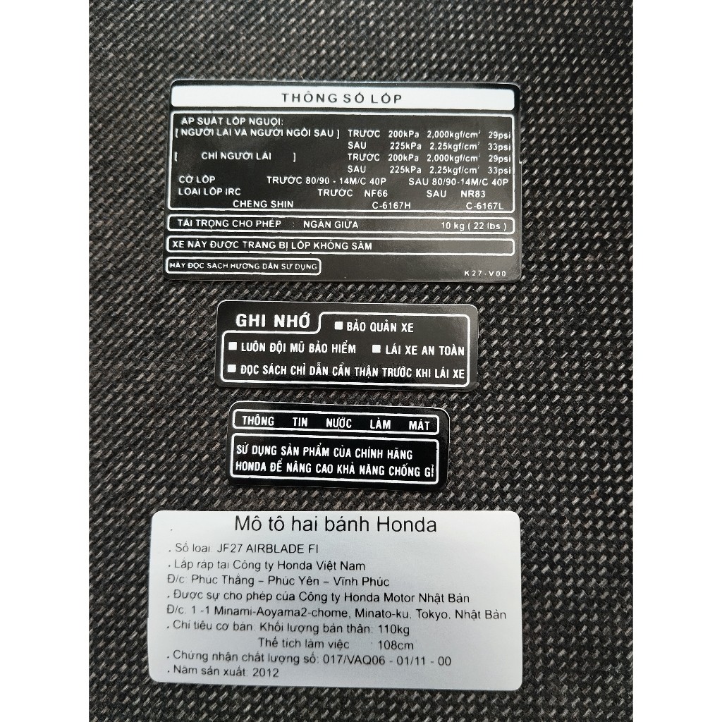 Bộ tem thông số Airblade 2012. Decal chi tiết dán xe Honda AB 2012 chống nước, không bay màu, dày dặn, sắc nét