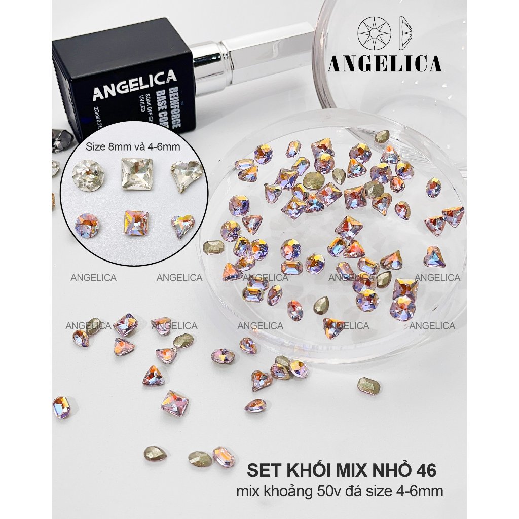 Set đá khối thủy tinh nail mix viên trang trí móng ANGELICA SDK50 SKMN