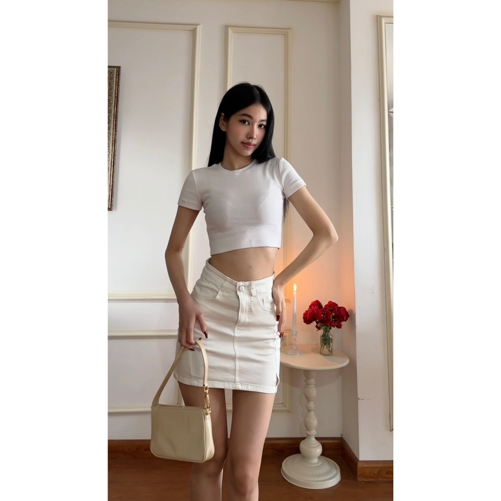 Chân Váy Kaki Ngắn Chữ A Xẻ Tà Tôn Dáng Chất Liệu Co Dãn Dày Dặn Siêu Hot BORAM SG (có quần trong)