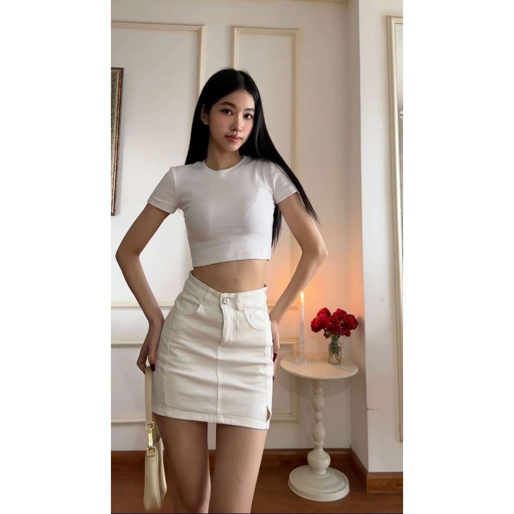 Chân Váy Kaki Ngắn Chữ A Xẻ Tà Tôn Dáng Chất Liệu Co Dãn Dày Dặn Siêu Hot BORAM SG (có quần trong)