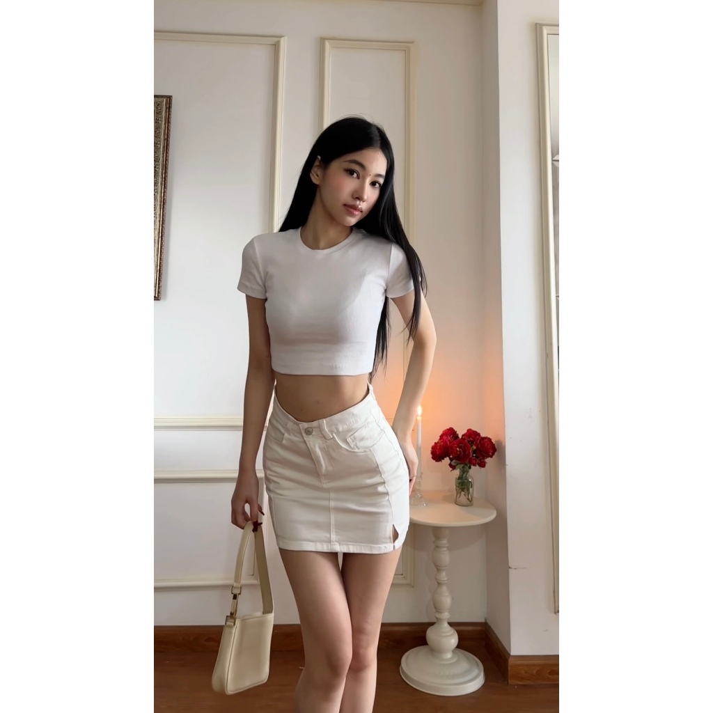 Chân Váy Kaki Ngắn Chữ A Xẻ Tà Tôn Dáng Chất Liệu Co Dãn Dày Dặn Siêu Hot BORAM SG (có quần trong)