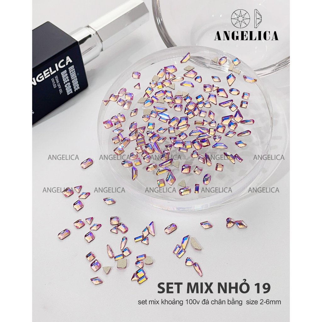 Set đá chân bằng nail mini màu trắng chân vàng size bé nhỏ và mix size trang trí móng ANGELICA SDM SMN