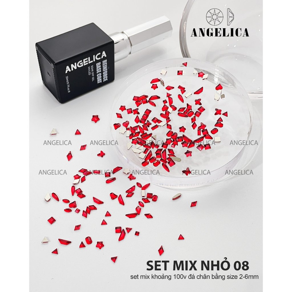 Set đá chân bằng nail mini màu trắng chân vàng size bé nhỏ và mix size trang trí móng ANGELICA SDM SMN