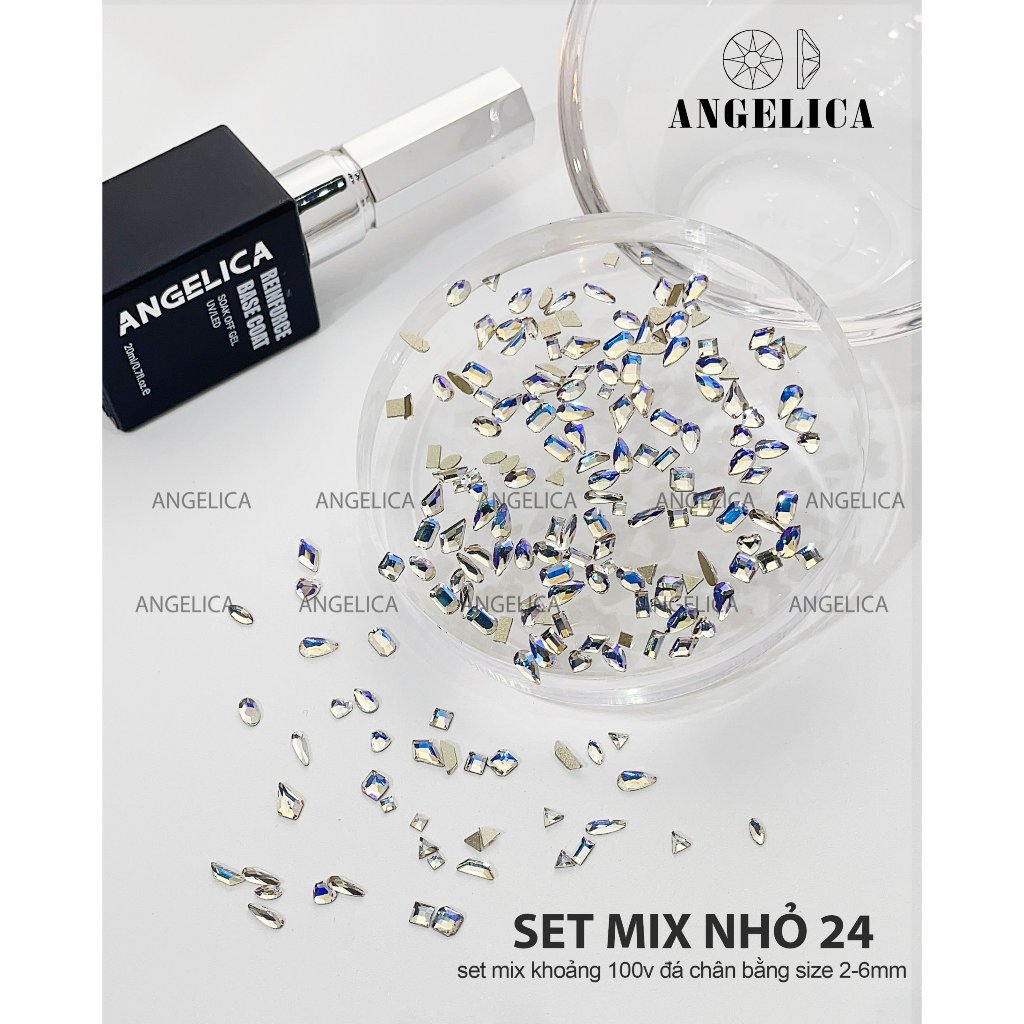 Set đá chân bằng nail mini màu trắng chân vàng size bé nhỏ và mix size trang trí móng ANGELICA SDM SMN