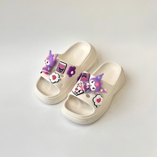 Dép Bánh Mì Gắn Sticker Kuromi Siêu Dễ Thương 3 Màu Chất Liệu Nhựa EVA Chống Trơn Trượt Cho Bé (BM7)