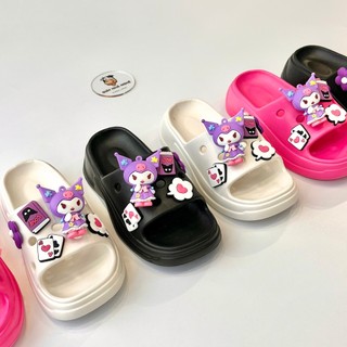 Dép Bánh Mì Gắn Sticker Kuromi Siêu Dễ Thương 3 Màu Chất Liệu Nhựa EVA Chống Trơn Trượt Cho Bé (BM7)