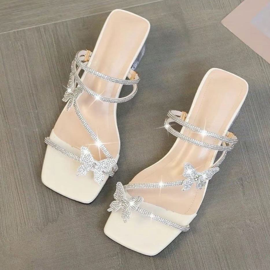 Dép cao gót nơ bướm, guốc cao gót  3 phân dây đá cực xinh mã H6