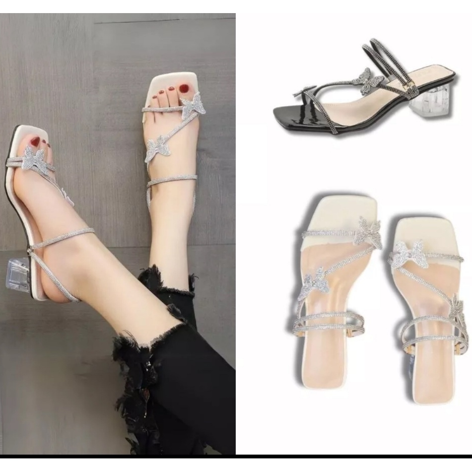 Dép cao gót nơ bướm, guốc cao gót  3 phân dây đá cực xinh mã H6