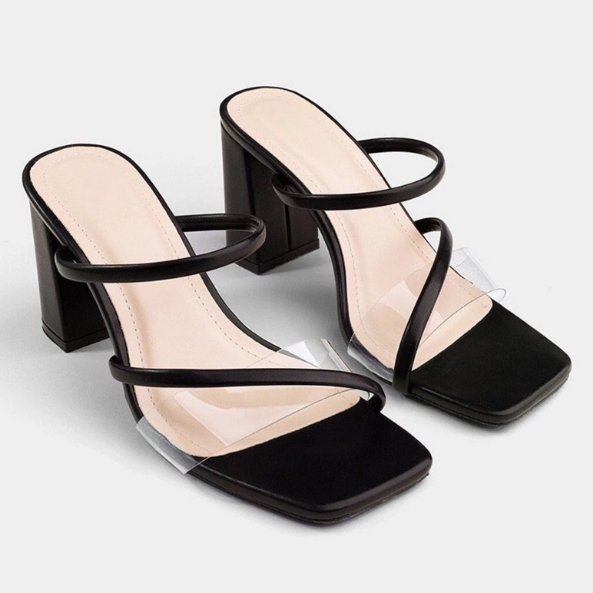 Sandal nữ  gót vuông 5 phân , Guốc cao gót nữ quai thanh mảnh trong suốt  mã H9