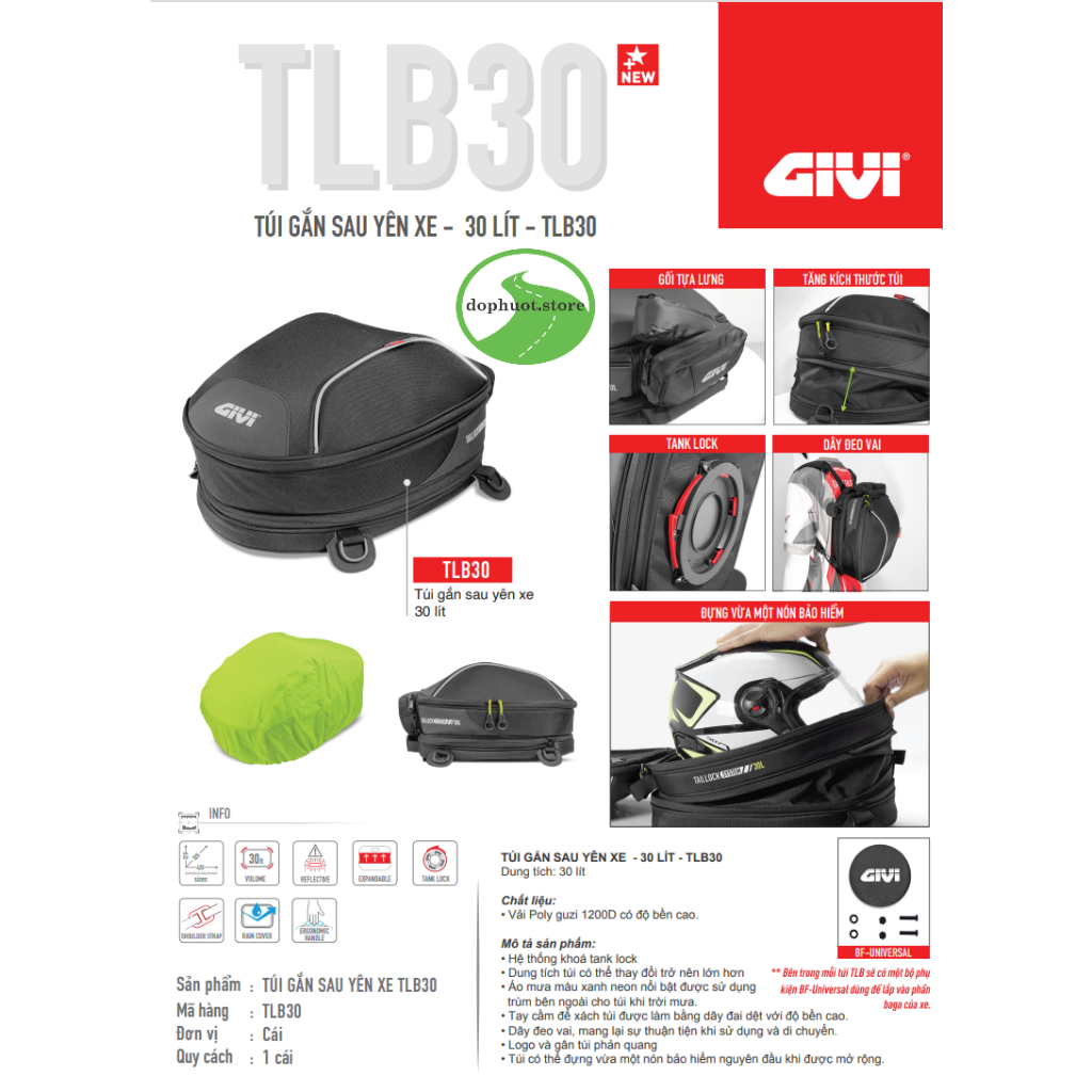 TÚI GÀI YÊN SAU TANKLOCK 30 lít - GIVI TLB30