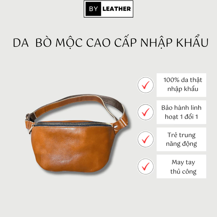 Túi đeo chéo Nam Nữ - Túi Bao tử da bò màu vàng bò NHẬP KHẨU CAO CẤP BY LEATHER – 4