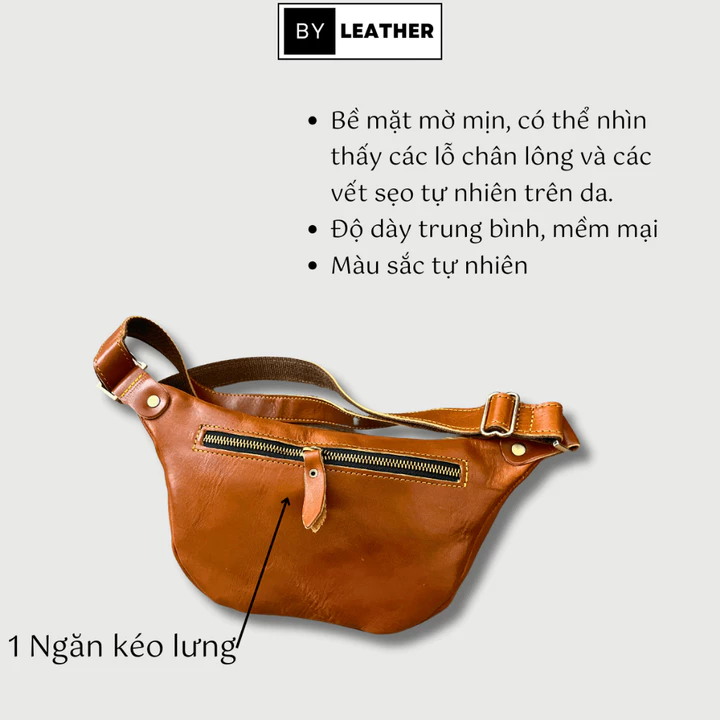 Túi đeo chéo Nam Nữ - Túi Bao tử da bò màu vàng bò NHẬP KHẨU CAO CẤP BY LEATHER – 2