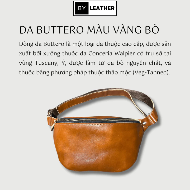 Túi đeo chéo Nam Nữ - Túi Bao tử da bò màu vàng bò NHẬP KHẨU CAO CẤP BY LEATHER – 3