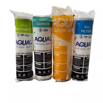 Bộ 4 lõi lọc thô Aqua 10 inch, có lõi cation làm mềm - Dùng cho máy có 4 cốc lọc 10 inch
