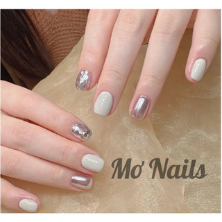 (Tặng hộp,keo MxBon)  Nail Box thiết kế tráng gương bạc nhũ lấp lánh M37 nhà Mơ Nails
