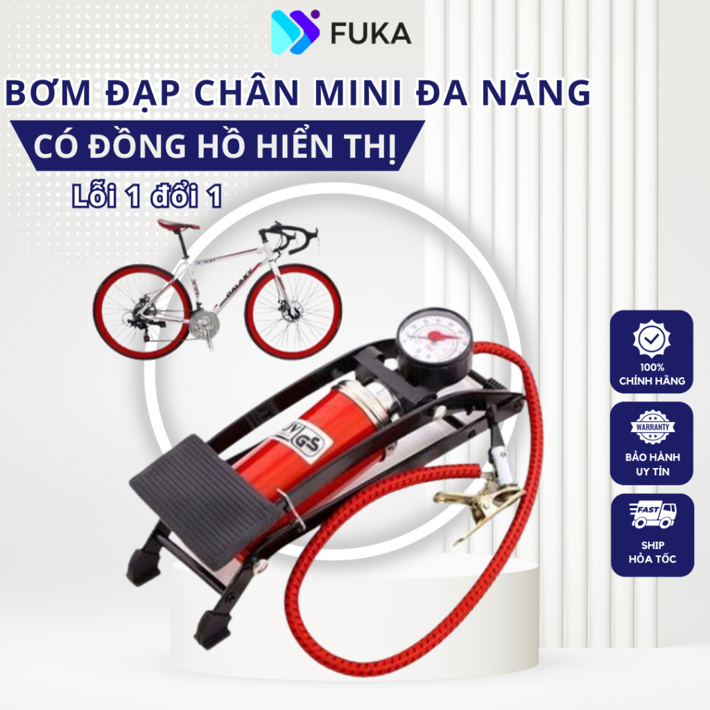 Bơm Đạp Chân Mini 1 Piston Đa Năng Bơm Xe Đạp, Xe Máy, Bơm Phao, Bóng ...