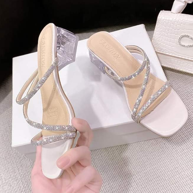 Dép lê 3 phân, guốc cao gót đính đá blingbling mã H15