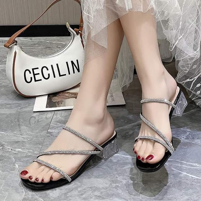Dép lê 3 phân, guốc cao gót đính đá blingbling mã H15