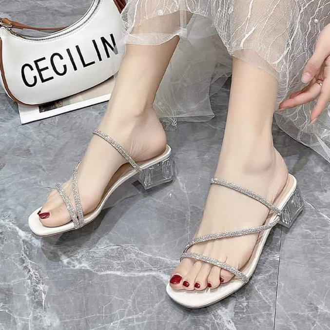 Dép lê 3 phân, guốc cao gót đính đá blingbling mã H15