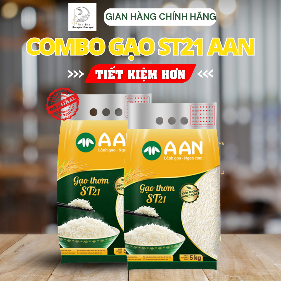 Combo 2 túi gạo ST21 A AN ( túi 5kg) - GẠO ST21 Hạt dài, thơm ngon, dẻo ...