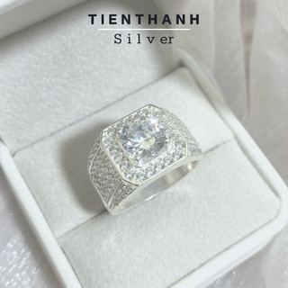 (Tặng nước rửa bạc) Nhẫn bạc nam TIENTHANH SILVER nhẫn bạc nam đính đá bạc ta