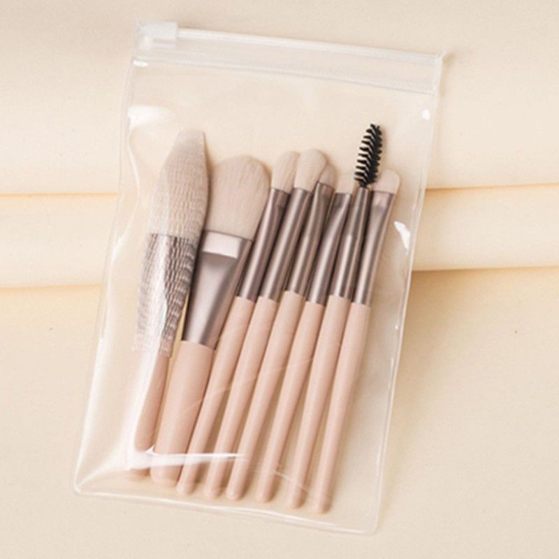(LOẠI XỊN) Bộ Cọ Trang Điểm 8 Cây Vintage Siêu Cute Trong Túi Zip,  Set Cọ Trang Điểm Gồm 8 Cây Lông Dày Mịn Dễ Tán Phấn