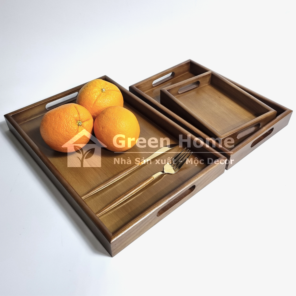 Khay Gỗ Sồi Cao Cấp, Khay Gỗ Dùng Để Đồ Ăn, Đồ Uống, Khay Trà Sử Dụng Bưng Bê Cho Nhà Hàng Quán Cafe