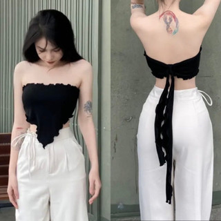Áo yếm croptop nữ cột dây hở lưng trễ vai ôm bigsize kiểu trắng đen xinh VANISA Y900