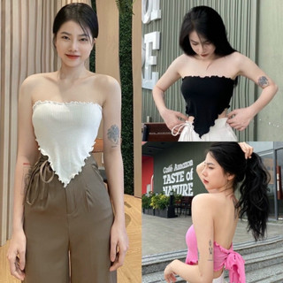 Áo yếm croptop nữ cột dây hở lưng trễ vai ôm bigsize kiểu trắng đen xinh VANISA Y900