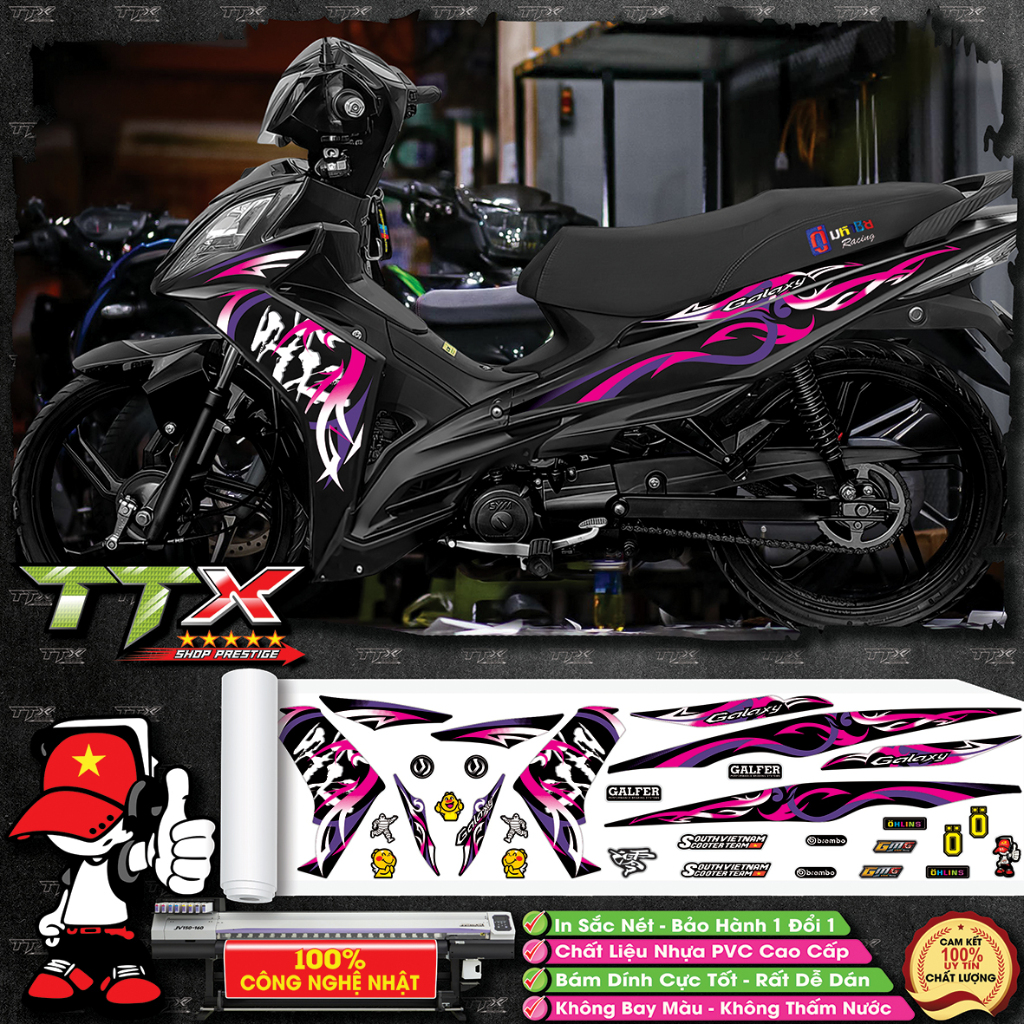 Tem galaxy lửa chữ tàu mới , mẫu team galaxy 50cc dán xe đen phối nhiều ...